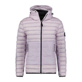 STONE ISLAND LOGO PATCH QUILTED DOWN NYLON HOODED COAT PINK