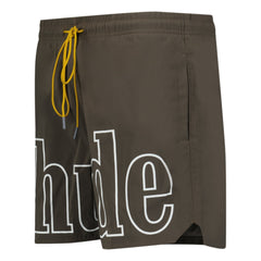RHUDE WRITING LOGO PRINT SWIM SHORTS KHAKI