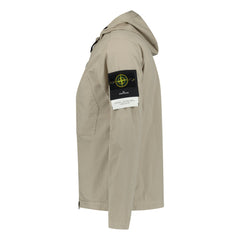 STONE ISLAND FULL ZIP UP HOODED OVERSHIRT BEIGE