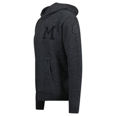 MONCLER LOGO PATCH KNITTED PULLOVER HOODIE GREY