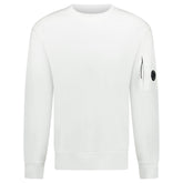 CP COMPANY DIAGONAL RAISED ARM LENS CREW NECK SWEATSHIRT WHITE