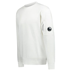 CP COMPANY DIAGONAL RAISED ARM LENS CREW NECK SWEATSHIRT WHITE