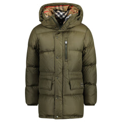 BURBERRY HAWORTH MID LENGTH PUFFER JACKET KHAKI GREEN