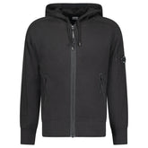 CP COMPANY DIAGONAL RAISED LENS ZIP HOODIE BLACK