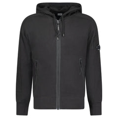 CP COMPANY DIAGONAL RAISED LENS ZIP HOODIE BLACK
