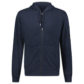 CP COMPANY LIGHT FLEECE LENS ZIP HOODIE NAVY BLUE