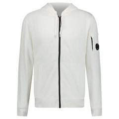 CP COMPANY LIGHT FLEECE LENS ZIP HOODIE WHITE