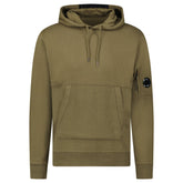 CP COMPANY LENS DIAGONAL RAISED FLEECE HOODIE OLIVE GREEN