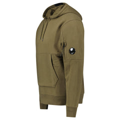 CP COMPANY LENS DIAGONAL RAISED FLEECE HOODIE OLIVE GREEN