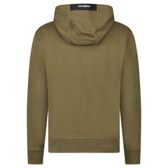 CP COMPANY LENS DIAGONAL RAISED FLEECE HOODIE OLIVE GREEN