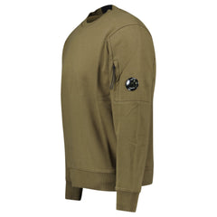 CP COMPANY LENS DIAGONAL RAISED FLEECE OLIVE GREEN