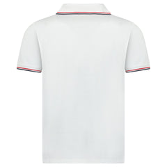 MONCLER TRICOLOUR-TRIMMED COTTON PIQUET POLO SHIRT WHITE