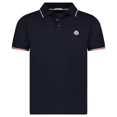 MONCLER TRICOLOUR-TRIMMED COTTON PIQUET POLO SHIRT NAVY