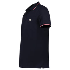MONCLER TRICOLOUR-TRIMMED COTTON PIQUET POLO SHIRT NAVY