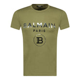 BALMAIN Silver Logo-Print Cotton-Jersey T-Shirt Khaki