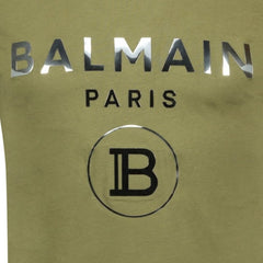 BALMAIN Silver Logo-Print Cotton-Jersey T-Shirt Khaki