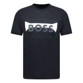 BOSS COTTON-BLEND REGULAR-FIT T-SHIRT WITH LOGO ARTWORK BLACK