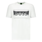 BOSS COTTON-BLEND REGULAR-FIT T-SHIRT WITH LOGO ARTWORK WHITE