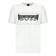 BOSS COTTON-BLEND REGULAR-FIT T-SHIRT WITH LOGO ARTWORK WHITE