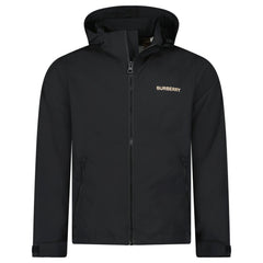 BURBERRY 'HARGRAVE' ZIP-UP LOGO HOODED RAIN JACKET BLACK