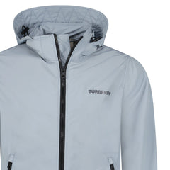 BURBERRY 'HARGRAVE' ZIP-UP LOGO HOODED RAIN JACKET GALE GREY