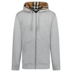 BURBERRY HOVE CHECK HOOD EMBROIDERY LOGO HOODIE GREY
