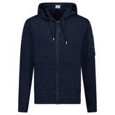 CP COMPANY LIGHT FLEECE LENS ZIP HOODIE NAVY