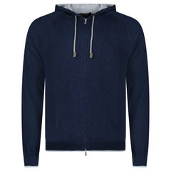 GRAN SASSO COTTON-CASHMERE ZIP HOODIE IN NAVY