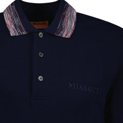 MISSONI 3 Button Up Red Stripe Collar Polo Shirt Navy
