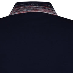 MISSONI 3 Button Up Red Stripe Collar Polo Shirt Navy