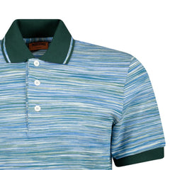 MISSONI 3 Button Up Short Sleeve Polo Shirt Blue & Green