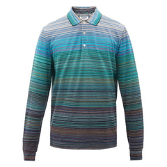 MISSONI Stripe Cotton Long Sleeve Polo Multicoloured Green
