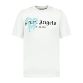 PALM ANGELS LIGHT BLUE SPRAYED HEART T-SHIRT WHITE