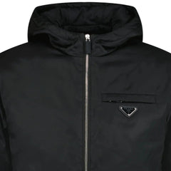 PRADA TRIANGLE LOGO PADDED ZIP RE-NYLON JACKET BLACK