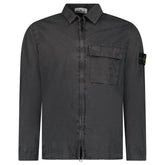 STONE ISLAND BRUSHED ORGANIC COTTON CANVAS ‘OLD’ EFFECT OVERSHIRT IN CHARCOAL GREY