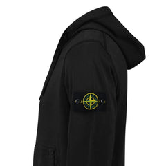 STONE ISLAND ORGANIC COTTON FLEECE HOODIE IN BLACK