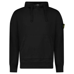 STONE ISLAND ORGANIC COTTON FLEECE HOODIE IN BLACK