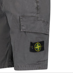 STONE ISLAND ORGANIC COTTON STRETCH BROKEN TWILL 'OLD' EFFECT CARGO SHORTS IN CHARCOAL GREY