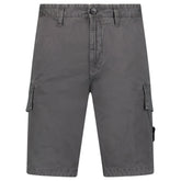 STONE ISLAND ORGANIC COTTON STRETCH BROKEN TWILL 'OLD' EFFECT CARGO SHORTS IN CHARCOAL GREY