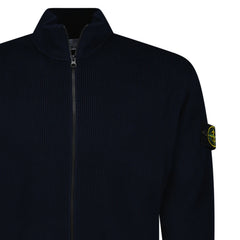 STONE ISLAND RIBBED SOFT ORGANIC COTTON ZIP-UP JUMPER IN NAVY