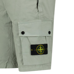 STONE ISLAND STRETCH ORGANIC COTTON TWILL CARGO BERMUDA SHORTS IN SAGE GREEN