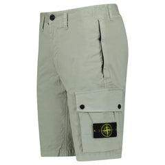STONE ISLAND STRETCH ORGANIC COTTON TWILL CARGO BERMUDA SHORTS IN SAGE GREEN