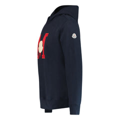 MONCLER LOGO PATCH PULLOVER HOODIE NAVY BLUE