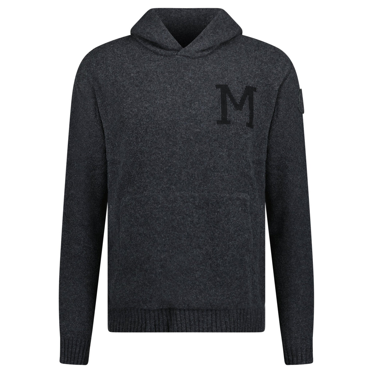 MONCLER LOGO PATCH KNITTED PULLOVER HOODIE GREY