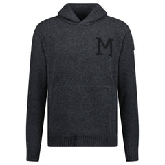 MONCLER LOGO PATCH KNITTED PULLOVER HOODIE GREY