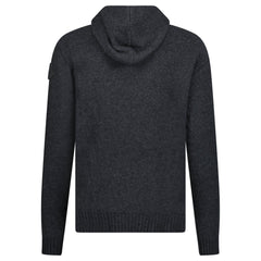MONCLER LOGO PATCH KNITTED PULLOVER HOODIE GREY