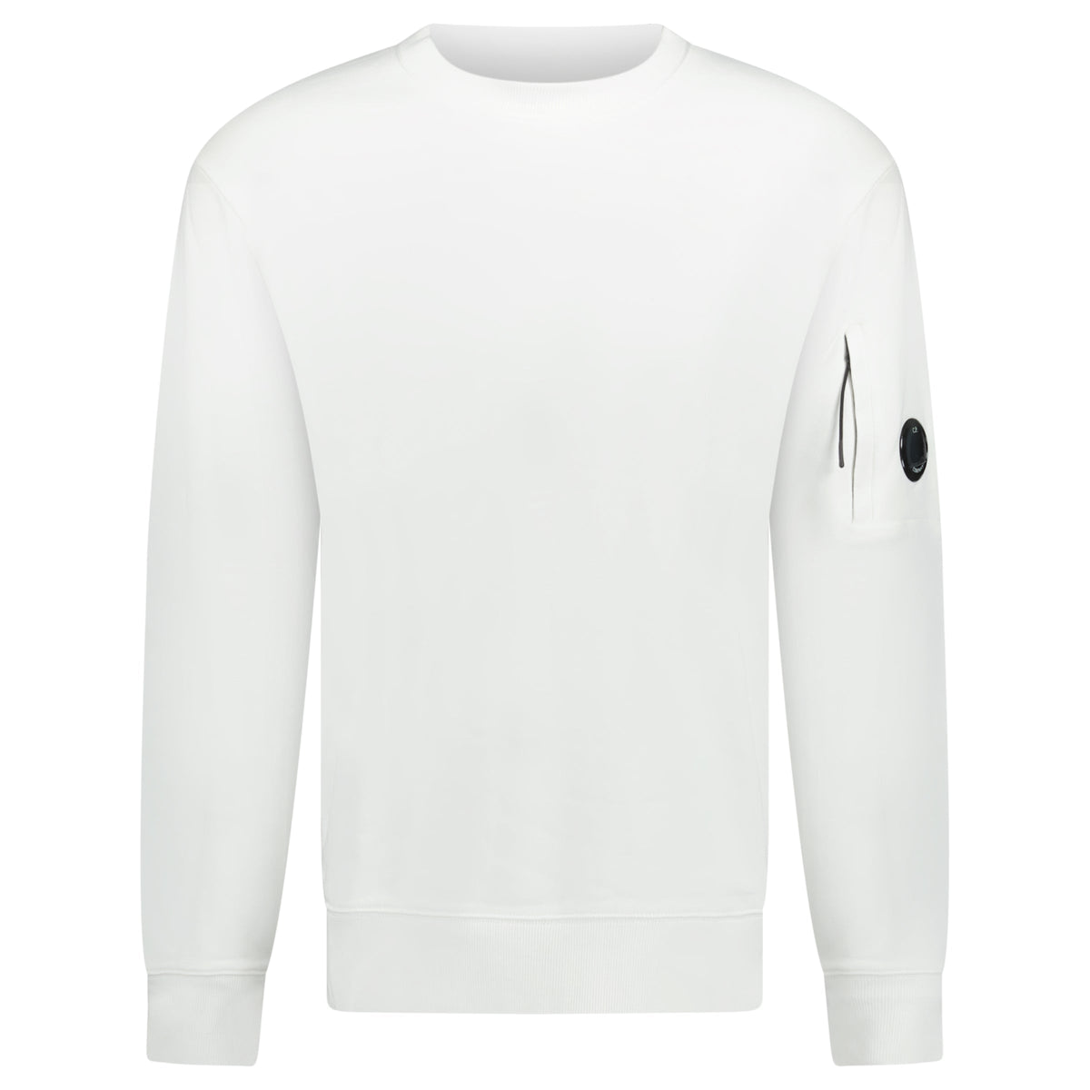 CP COMPANY DIAGONAL RAISED ARM LENS CREW NECK SWEATSHIRT WHITE