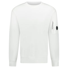 CP COMPANY DIAGONAL RAISED ARM LENS CREW NECK SWEATSHIRT WHITE