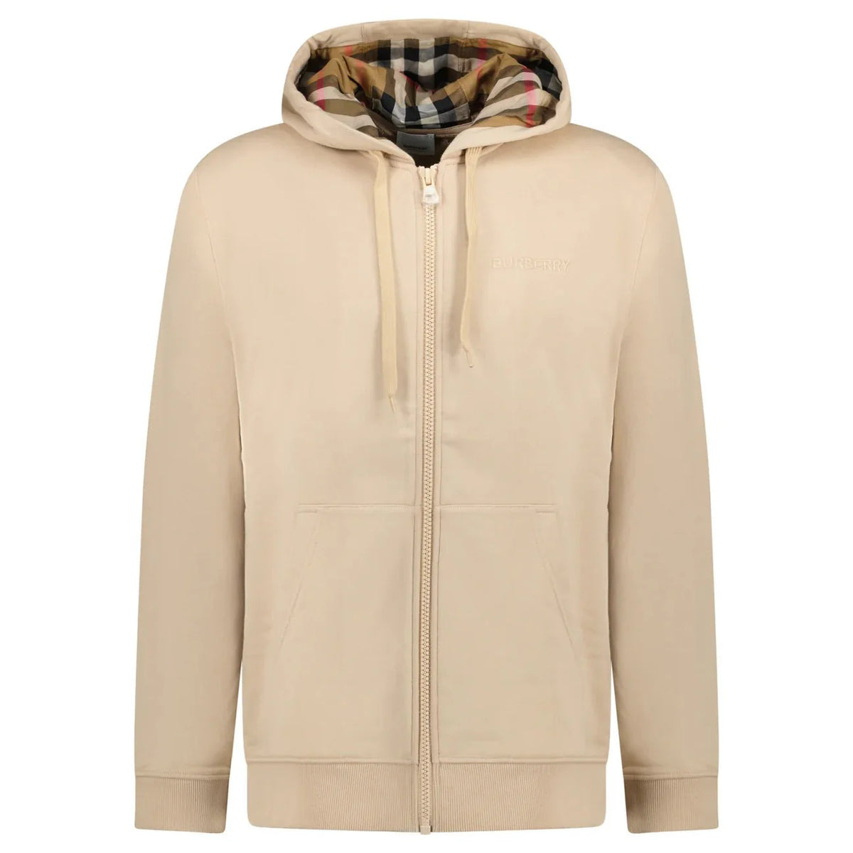 BURBERRY HOVE CHECK HOOD EMBROIDERY LOGO HOODIE BEIGE