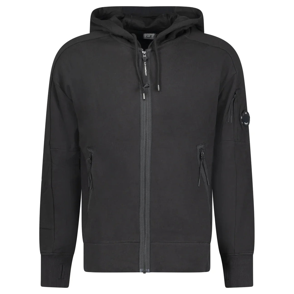 CP COMPANY DIAGONAL RAISED LENS ZIP HOODIE BLACK